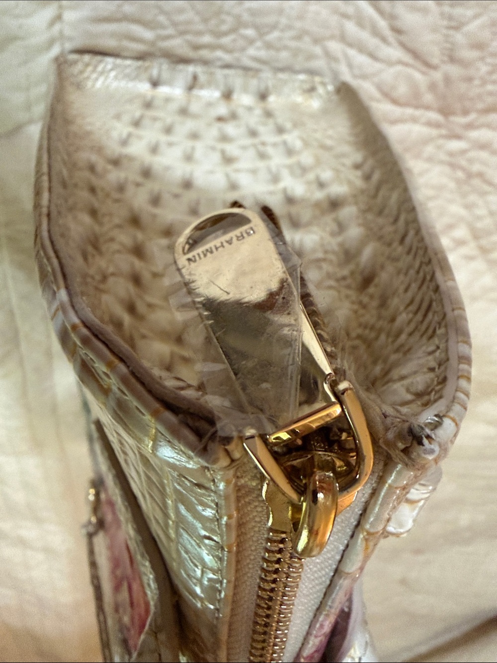 Brahmin Ivory Croc-Embossed Satchel with Multicolor Watercolor Accent - Picture 8 of 8